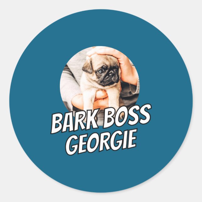 Bark Boss Pet Dog Photo Modern Simple Cool  Runder Aufkleber (Vorderseite)