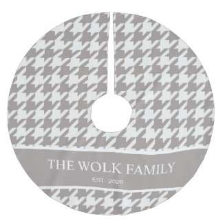 Bark Greige Houndstooth Familienname Polyester Weihnachtsbaumdecke