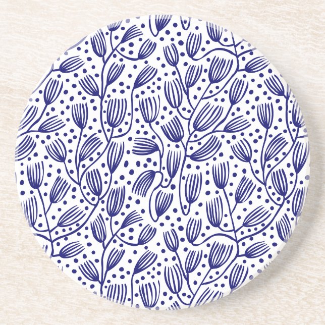 Barkcloth Style Pattern - Dunkelblau auf Weiß Getränkeuntersetzer (Vorne)