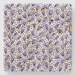 Barkcloth Style Pattern - Dunkelblau auf Weiß Steinuntersetzer