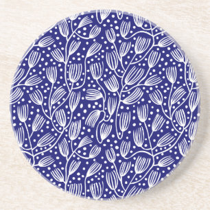 Barkcloth Style Pattern - Weiß auf Dunkelblau Getränkeuntersetzer