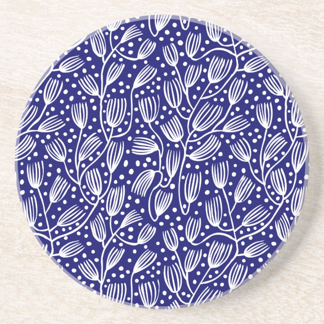 Barkcloth Style Pattern - Weiß auf Dunkelblau Getränkeuntersetzer (Vorne)