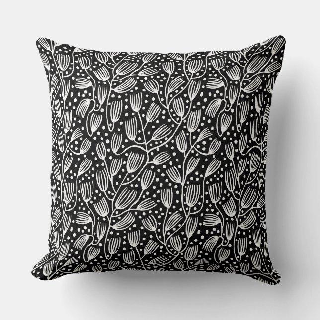 Barkcloth Style Pattern - Weiß auf Schwarz Kissen (Vorderseite)