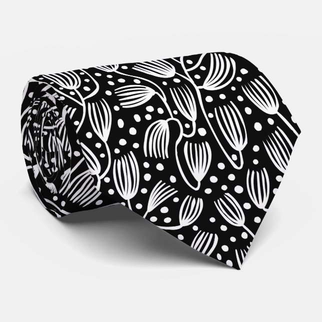 Barkcloth Style Pattern - Weiß auf Schwarz Krawatte (Gerollt)