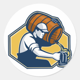 Barkeeper, der Bier von Fass zu Tasse gießt Runder Aufkleber
