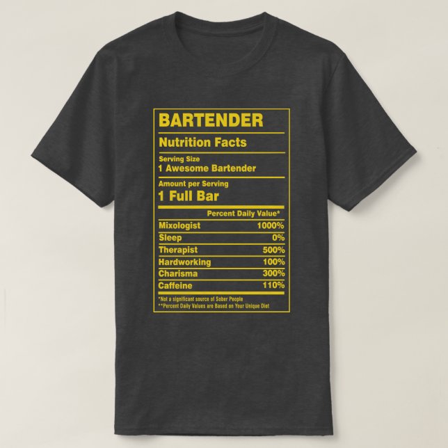 Barkeeper Ernährungsfakte T-Shirt (Design vorne)