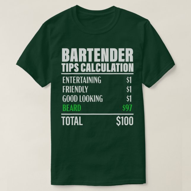 Barkeeper Funny Beard ips Berechnung Bartending T-Shirt (Design vorne)