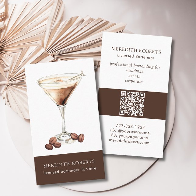 Barkeeper für Vermietung von Espresso Martini Cock Visitenkarte (Bartender for Hire Espresso Martini Cocktail Theme Business Card)