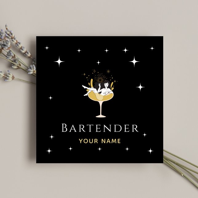 Barkeeper Glamour Cocktail Funny Champagne Girl Quadratische Visitenkarte (Von Creator hochgeladen)