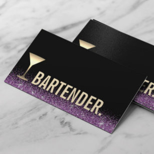 Barkeeper Gold Weinglas Modernes Schwarzes Lila Visitenkarte
