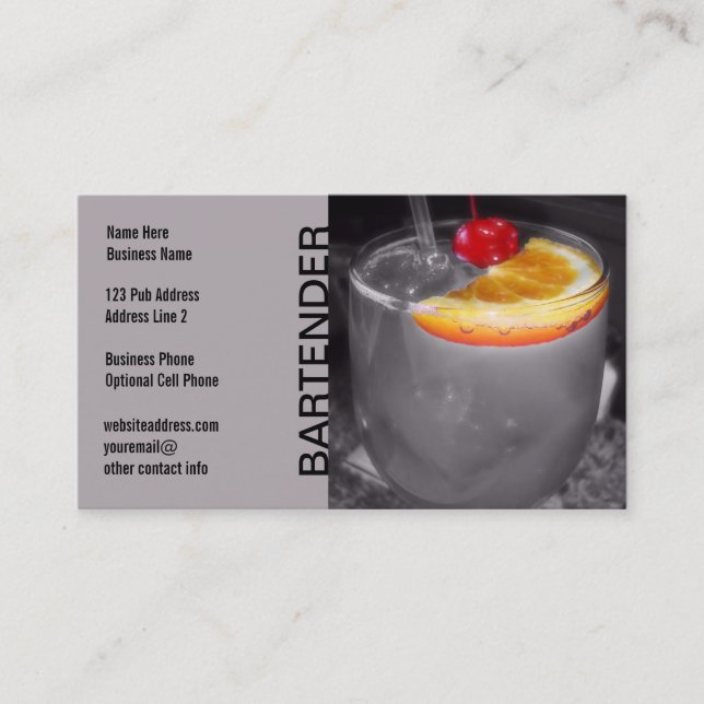 Barkeeper-Grau des Cocktail-Getränk-Fotopub-Bar-| Visitenkarte (Vorderseite)