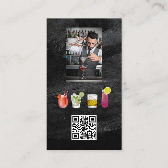 Barkeeper Mixing Drinks | QR-Code Visitenkarte (Vorderseite)