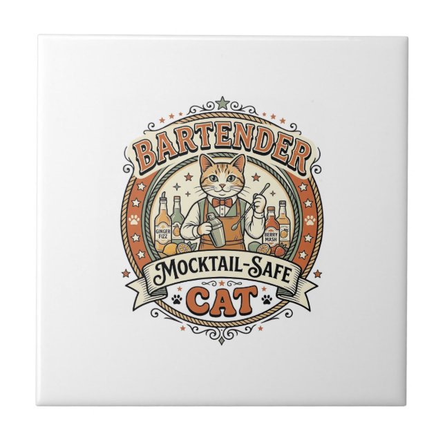 Barkeeper Mocktail-sicher Katze Barkeeper Mocktail Fliese (Vorderseite)