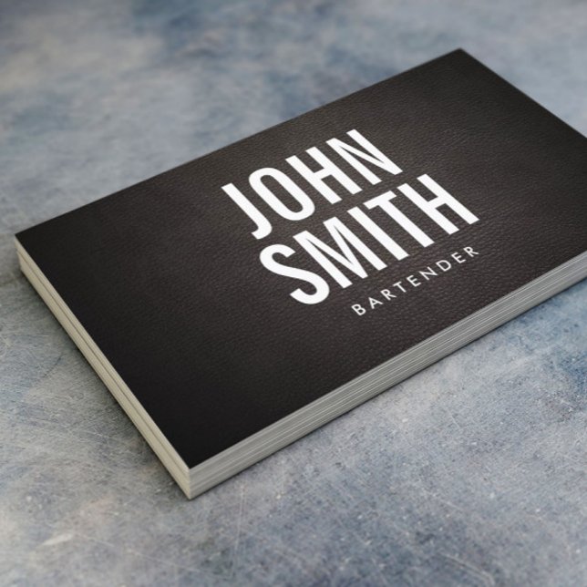 Barkeeper Moderner, feiner Text, klassisches Leder Visitenkarte (Von Creator hochgeladen)