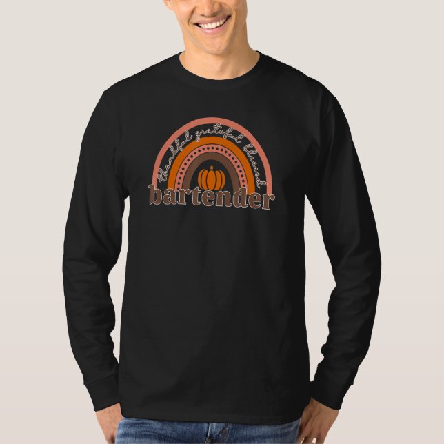 Barkeeper Niedlich Rainbow Pumpkin Dankbarkeit B T-Shirt (Vorderseite)