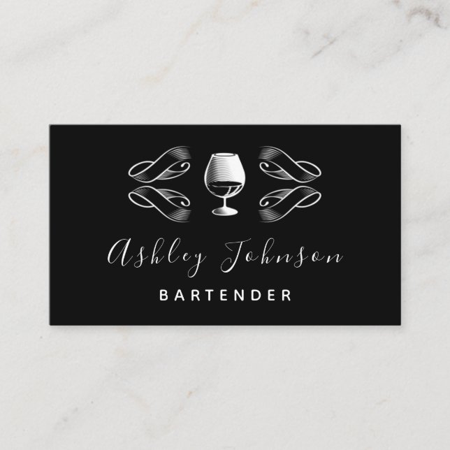 Barkeeper Sommelier Tropischer Cocktail Schwarz &  Visitenkarte (Vorderseite)