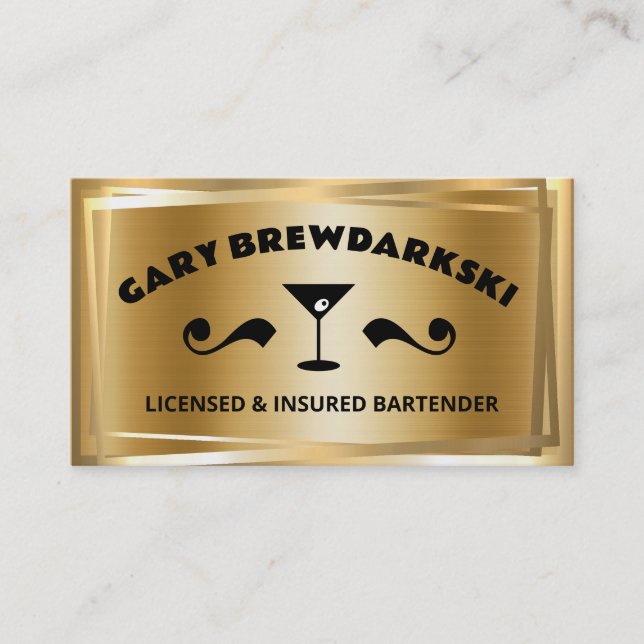 Barkeeper trinkt Oliven-Martini-Imitat Gold Visitenkarte (Vorderseite)