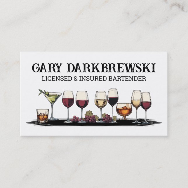 Barkeeper trinkt Wein-Martini-Brandbrille Visitenkarte (Vorderseite)