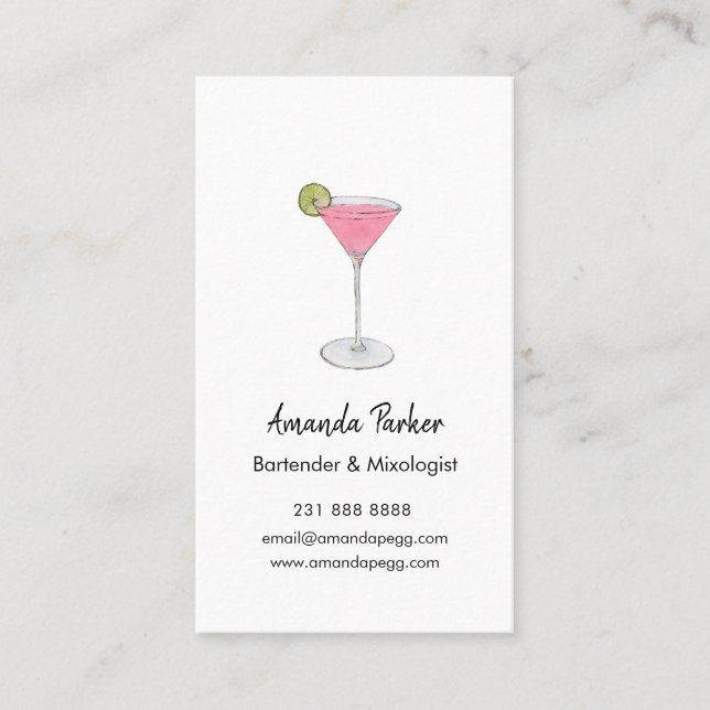 Barkeeper Watercolor Martini, Mixologe Visitenkarte (Vorderseite)