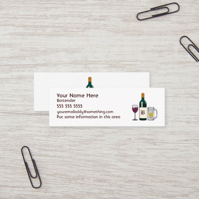 Barkeeper White Mini Visitenkarte (Vorderseite/Rückseite Beispiel)