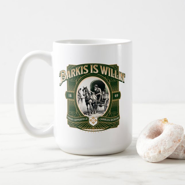 Barkis is Willin' Green Gold Literary Coffee Mug Kaffeetasse (Mit Donut)