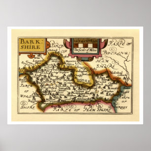 "Barkshire" Berkshire County Karte, England Poster