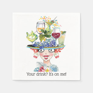 Barmaid Lady Funny Face Cocktail Papier Napkin Serviette