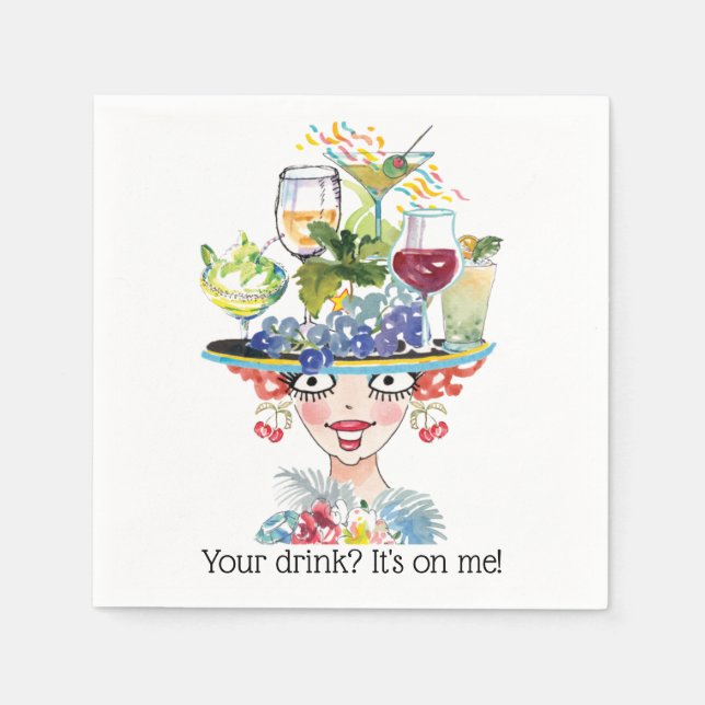 Barmaid Lady Funny Face Cocktail Papier Napkin Serviette (Vorderseite)