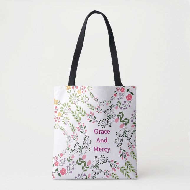 Barmherzigkeit und Gnade Weiße Blumen Tasche (Vorderseite)