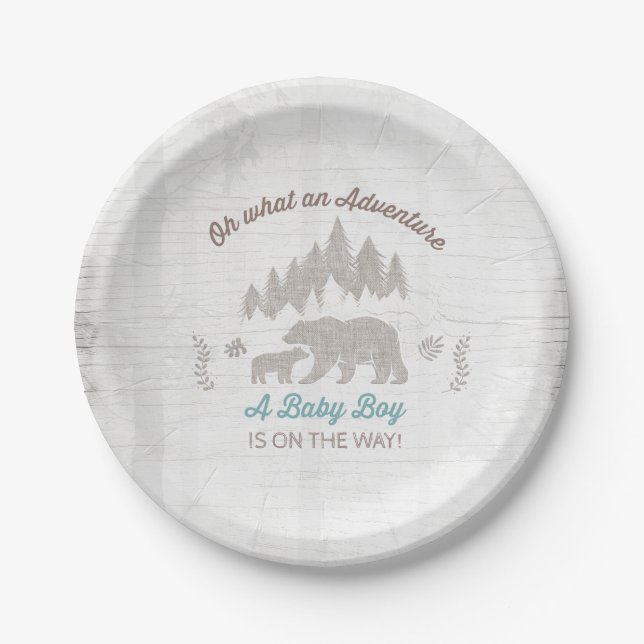 Bärn-Babyparty-Pappteller-Jungen-Abenteuer-Dusche Pappteller (Vorderseite)