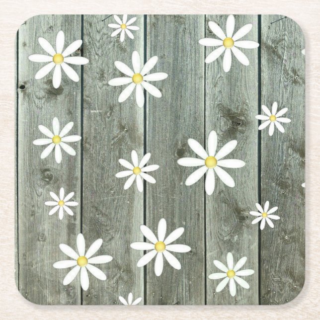 Barn Board Daisy Blume Rechteckiger Pappuntersetzer (Vorderseite)