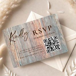 Barn Boho Rustic Wood Slice RSVP Card with QR Code Karte