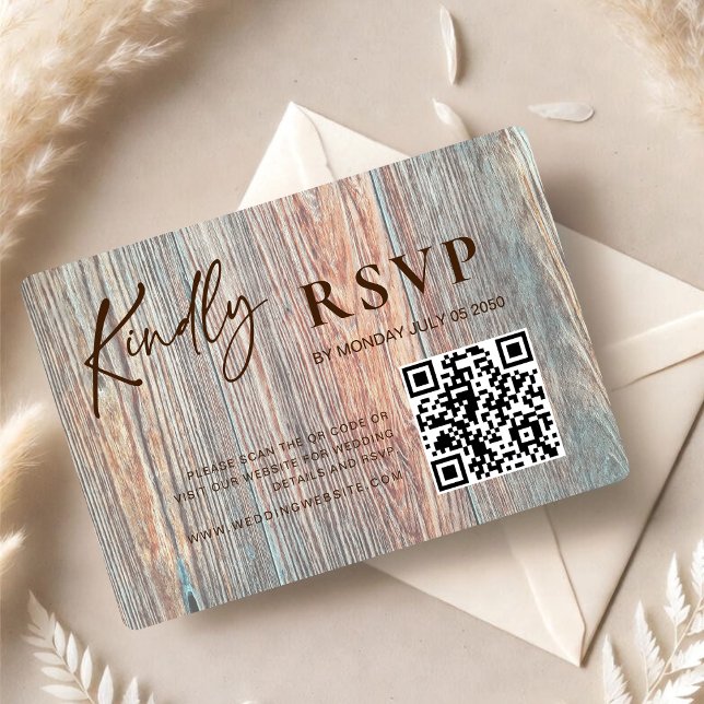 Barn Boho Rustic Wood Slice RSVP Card with QR Code Karte (Von Creator hochgeladen)