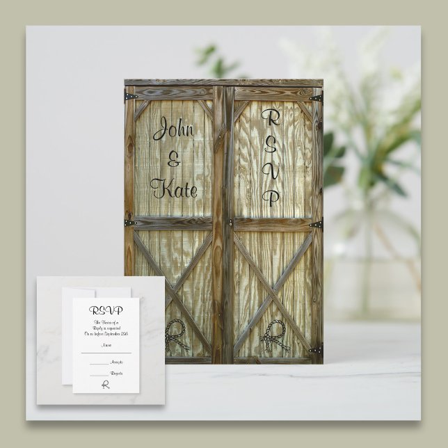 Barn Door Country Wedding UAWG RSVP Karte (Von Creator hochgeladen)
