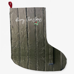 Barn Door Merry Christmas Holly Rustic Black Großer Weihnachtsstrumpf