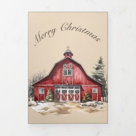 Barn Door Rustikales Land Weihnachten Dreifach Gefaltete Einladung