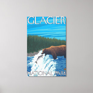 Bärn-Fischen im Fluss- Glacier Nationalpark, Leinwanddruck