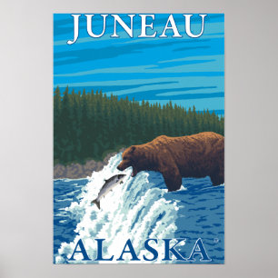 Bärn-Fischen im Fluss- Juneau, Alaska Poster