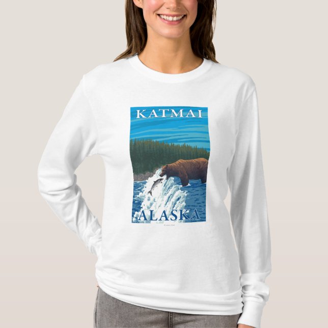 Bärn-Fischen im Fluss- Katmai, Alaska T-Shirt (Vorderseite)