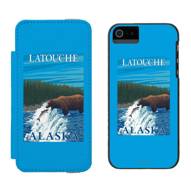 Bärn-Fischen im Fluss- Latouche, Alaska Incipio iPhone Geldbeutel-Hülle (Seite an Seite)