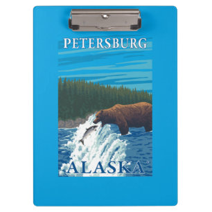 Bärn-Fischen im Fluss- Petersburg, Alaska Klemmbrett