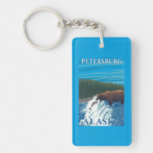 Bärn-Fischen im Fluss- Petersburg, Alaska Schlüsselanhänger