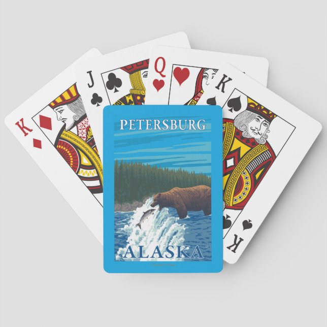 Bärn-Fischen im Fluss- Petersburg, Alaska Spielkarten (Rückseite)