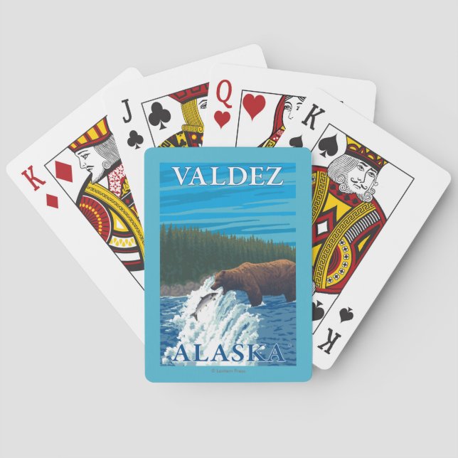 Bärn-Fischen im Fluss- Valdez, Alaska Spielkarten (Rückseite)