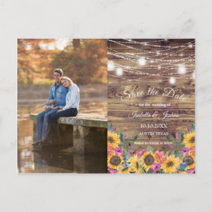 Barn Holz   Lichterkette Foto Save The Date Postkarte