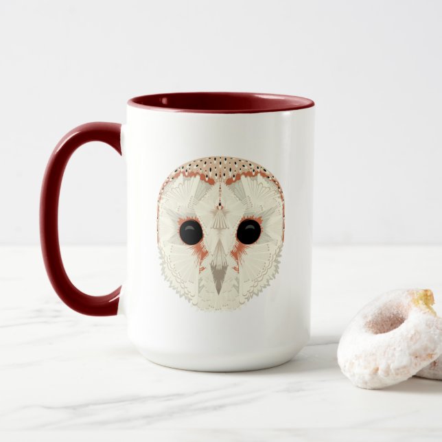 Barn Owl 15oz. Mug rouge foncé (Avec donut)