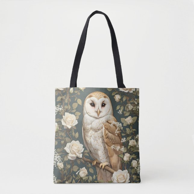 Barn Owl And White Roses William Morris Inspired Tasche (Vorderseite)