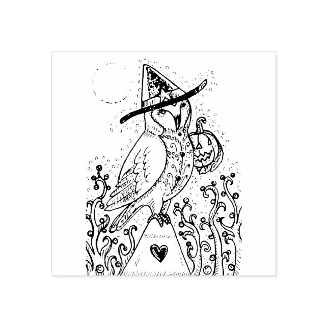 BARN OWL FOLK ART, HALLOWEEN RUBBER BRIEFMARKE GUMMISTEMPEL (Prägung)