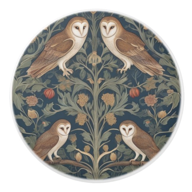 Barn Owl Pattern William Morris style Owls Keramikknauf (Vorderseite)