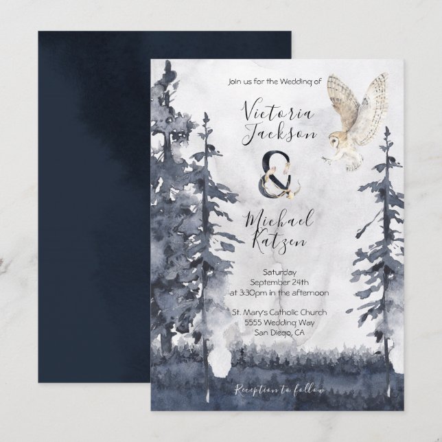 Barn Owl woodland forest Invitations de mariage (Devant / Derrière)